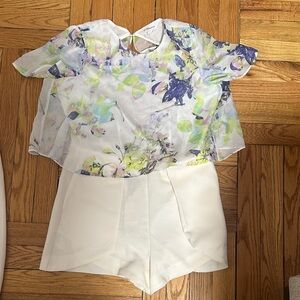 BCBGeneration Floral Sheer Top with White Shorts